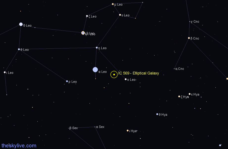 Finder chart IC 569 - Elliptical Galaxy in Leo star