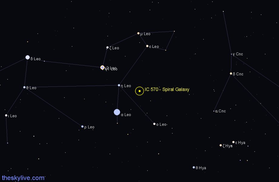 Finder chart IC 570 - Spiral Galaxy in Leo star