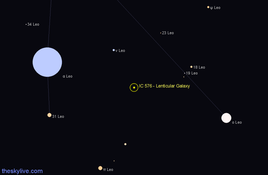 Finder chart IC 576 - Lenticular Galaxy in Leo star