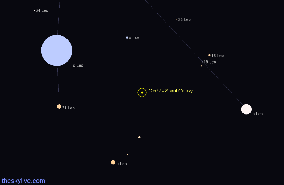 Finder chart IC 577 - Spiral Galaxy in Leo star