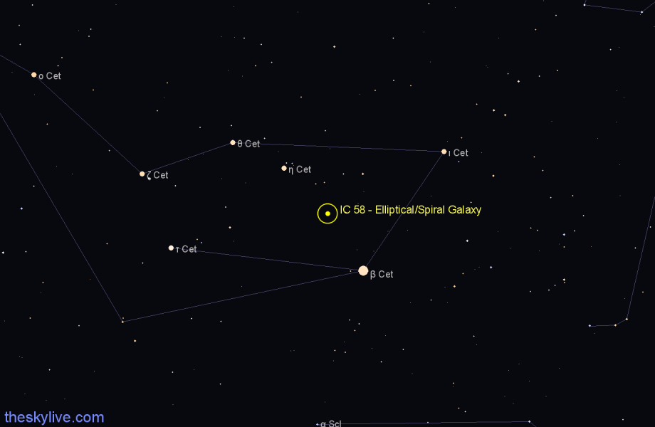 Finder chart IC 58 - Elliptical/Spiral Galaxy in Cetus star