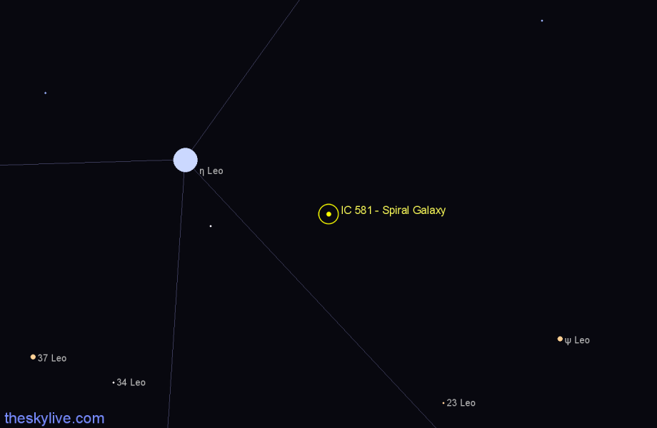 Finder chart IC 581 - Spiral Galaxy in Leo star