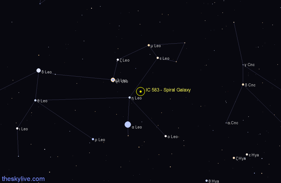 Finder chart IC 583 - Spiral Galaxy in Leo star