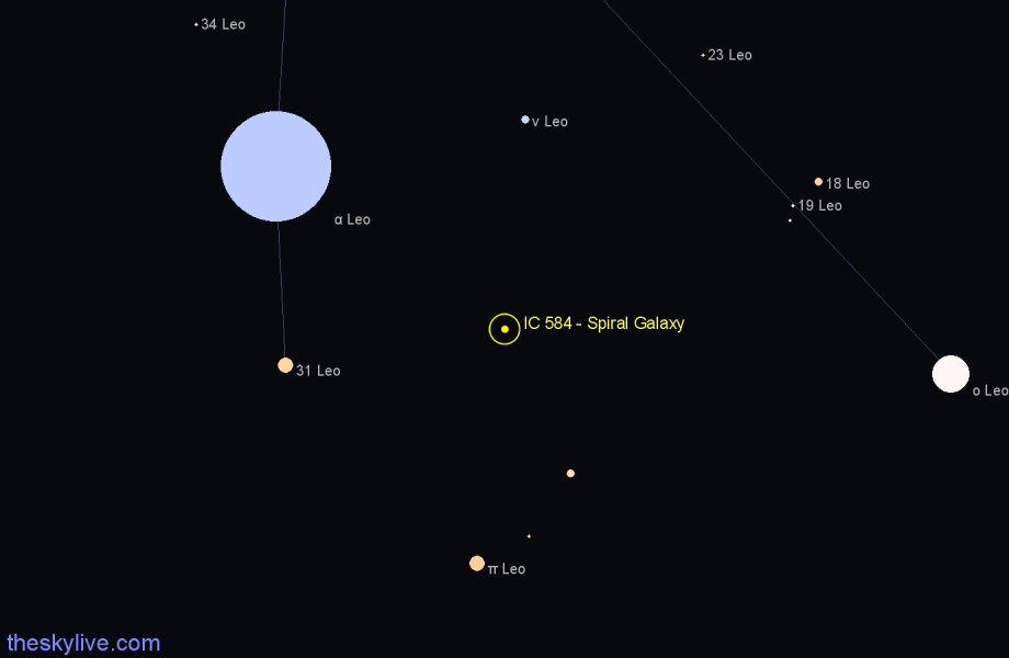 Finder chart IC 584 - Spiral Galaxy in Leo star