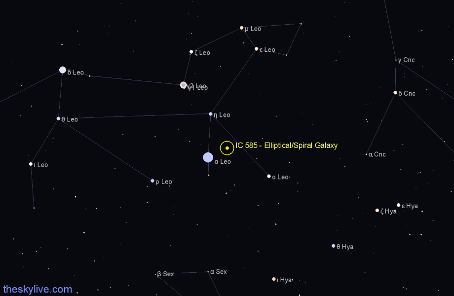 Finder chart IC 585 - Elliptical/Spiral Galaxy in Leo star