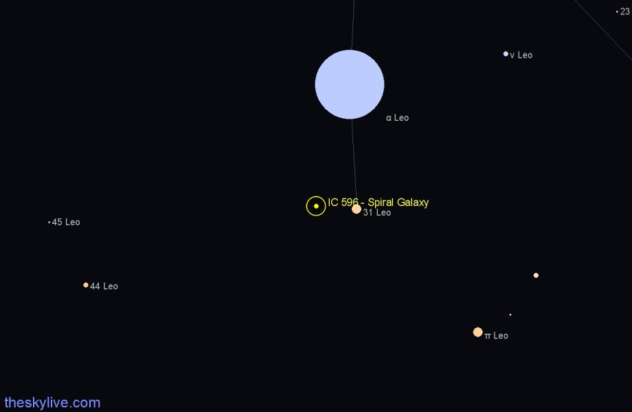 Finder chart IC 596 - Spiral Galaxy in Leo star