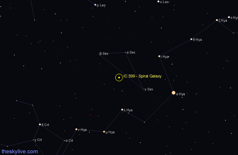 Finder chart IC 599 - Spiral Galaxy in Sextans star