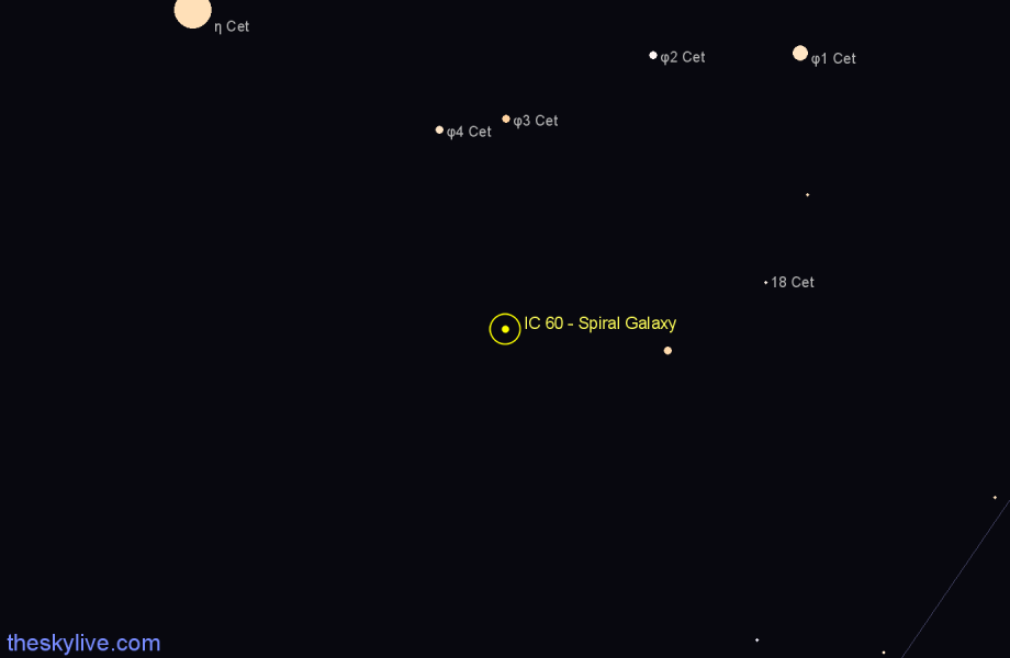 Finder chart IC 60 - Spiral Galaxy in Cetus star