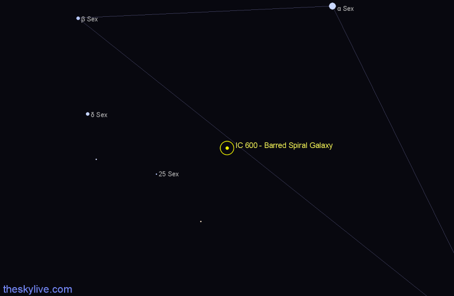 Finder chart IC 600 - Barred Spiral Galaxy in Sextans star