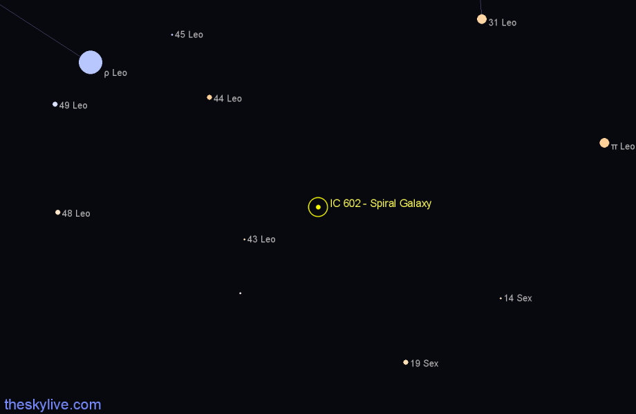 Finder chart IC 602 - Spiral Galaxy in Leo star