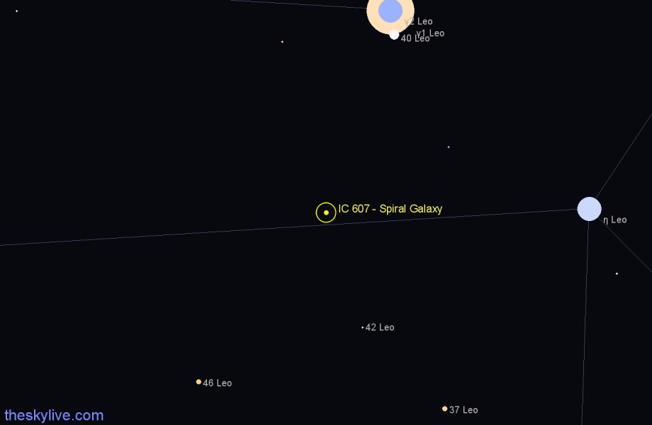 Finder chart IC 607 - Spiral Galaxy in Leo star