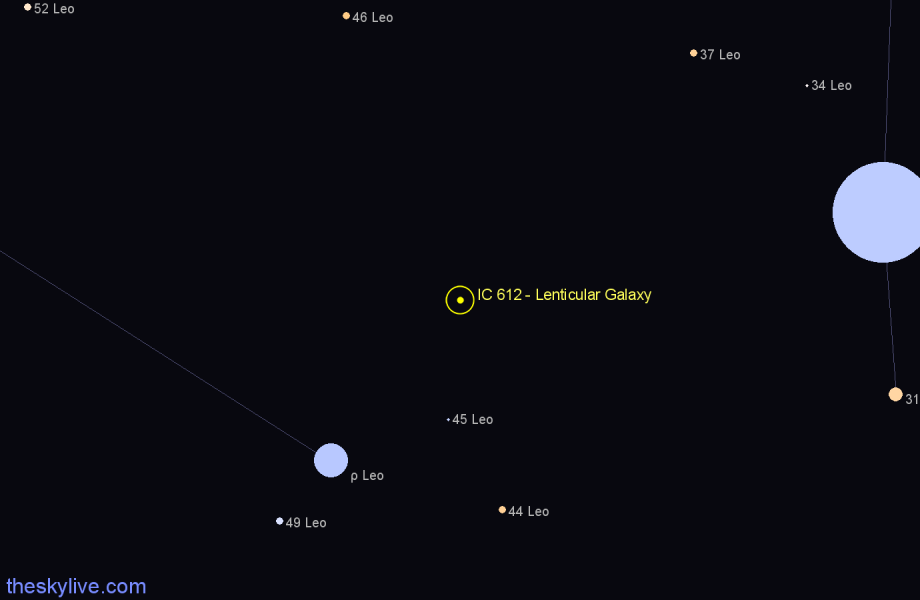 Finder chart IC 612 - Lenticular Galaxy in Leo star