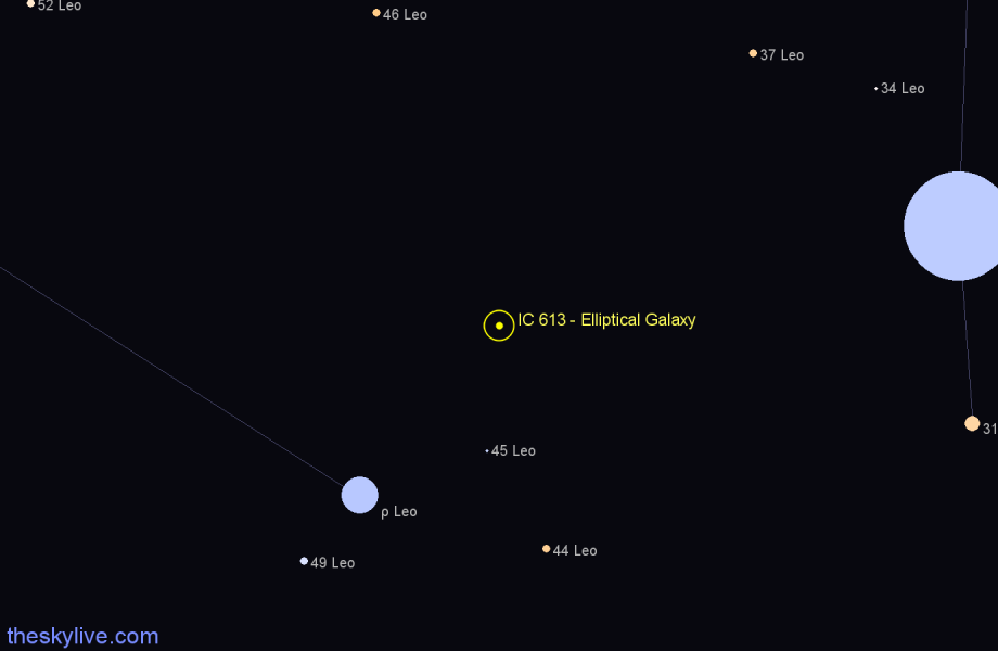 Finder chart IC 613 - Elliptical Galaxy in Leo star