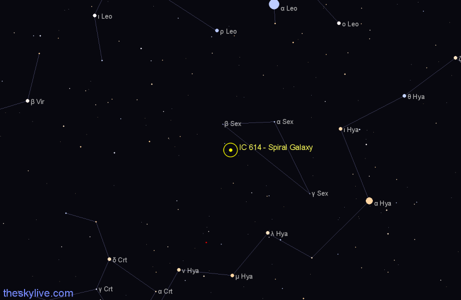 Finder chart IC 614 - Spiral Galaxy in Sextans star