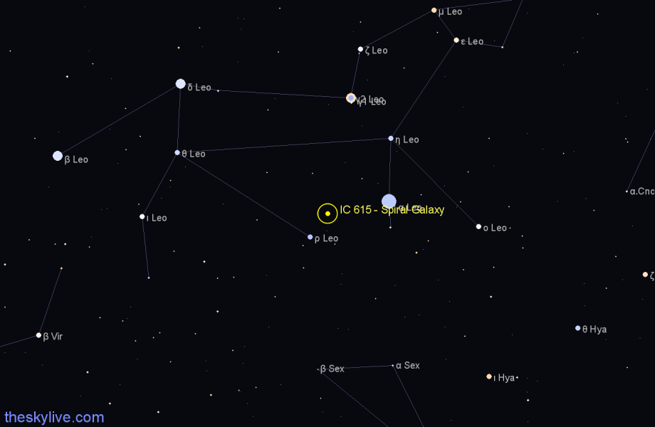 Finder chart IC 615 - Spiral Galaxy in Leo star