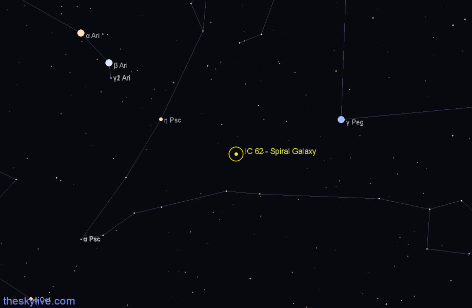 Finder chart IC 62 - Spiral Galaxy in Pisces star