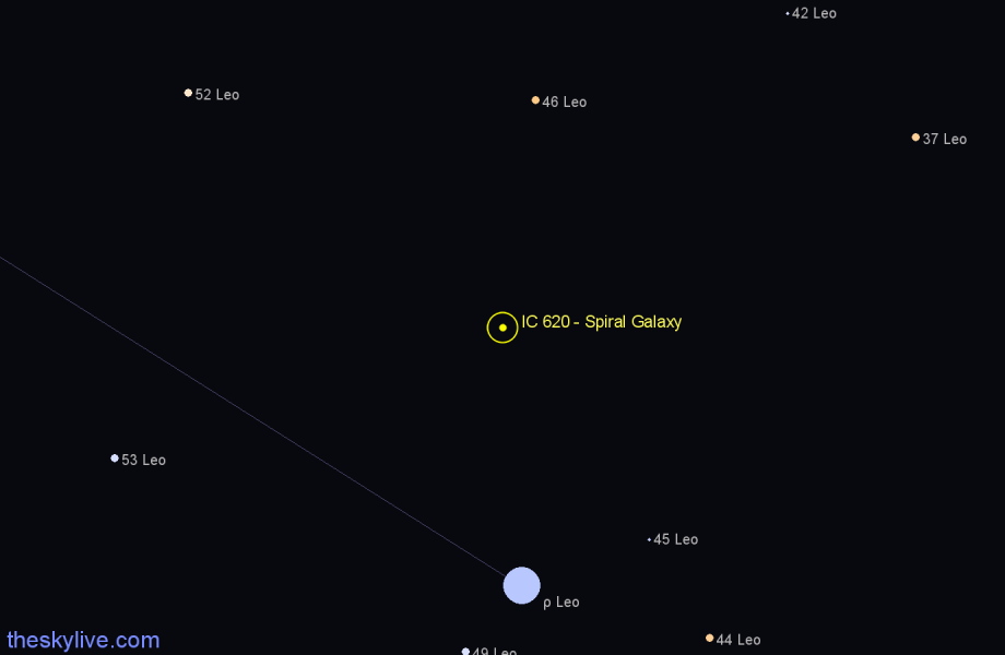 Finder chart IC 620 - Spiral Galaxy in Leo star