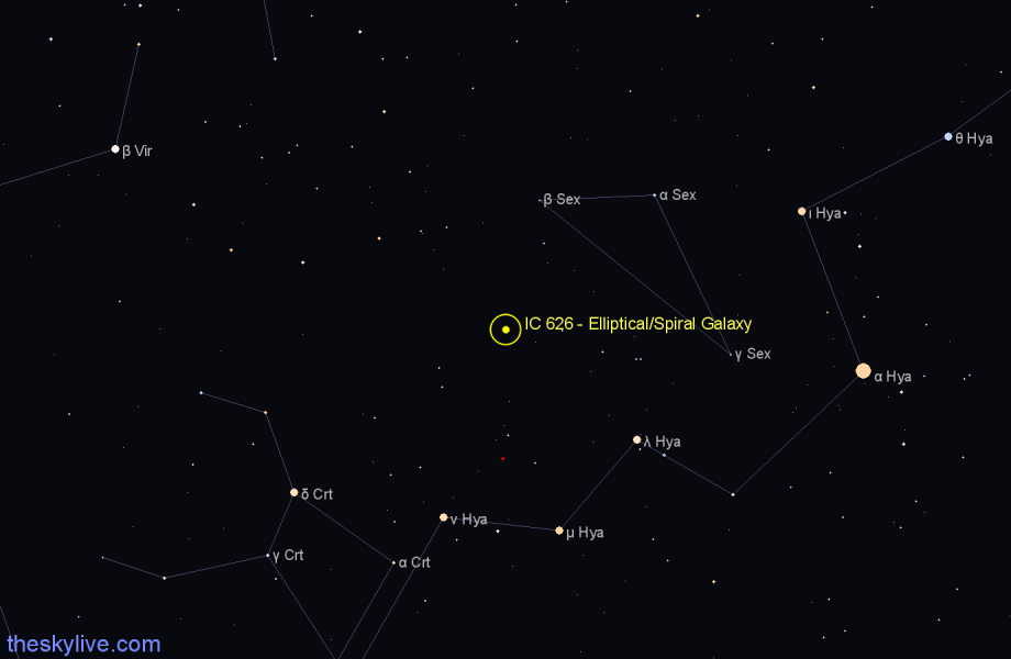 Finder chart IC 626 - Elliptical/Spiral Galaxy in Sextans star