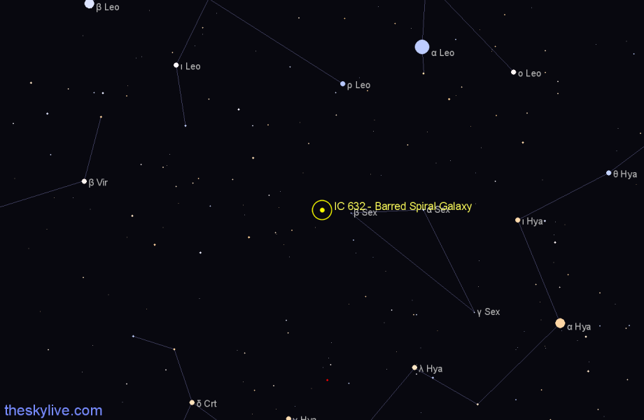 Finder chart IC 632 - Barred Spiral Galaxy in Sextans star