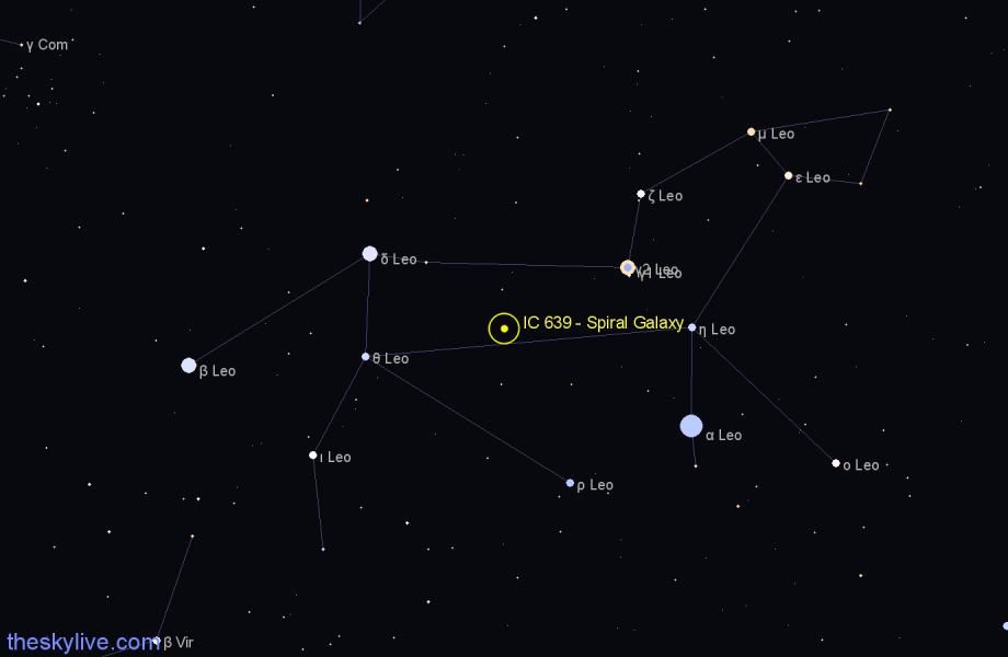 Finder chart IC 639 - Spiral Galaxy in Leo star