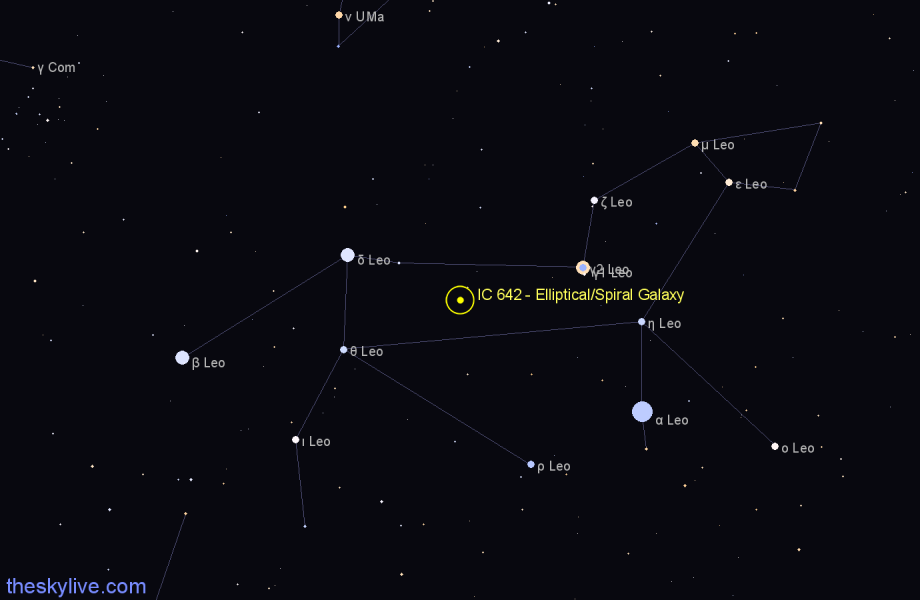 Finder chart IC 642 - Elliptical/Spiral Galaxy in Leo star