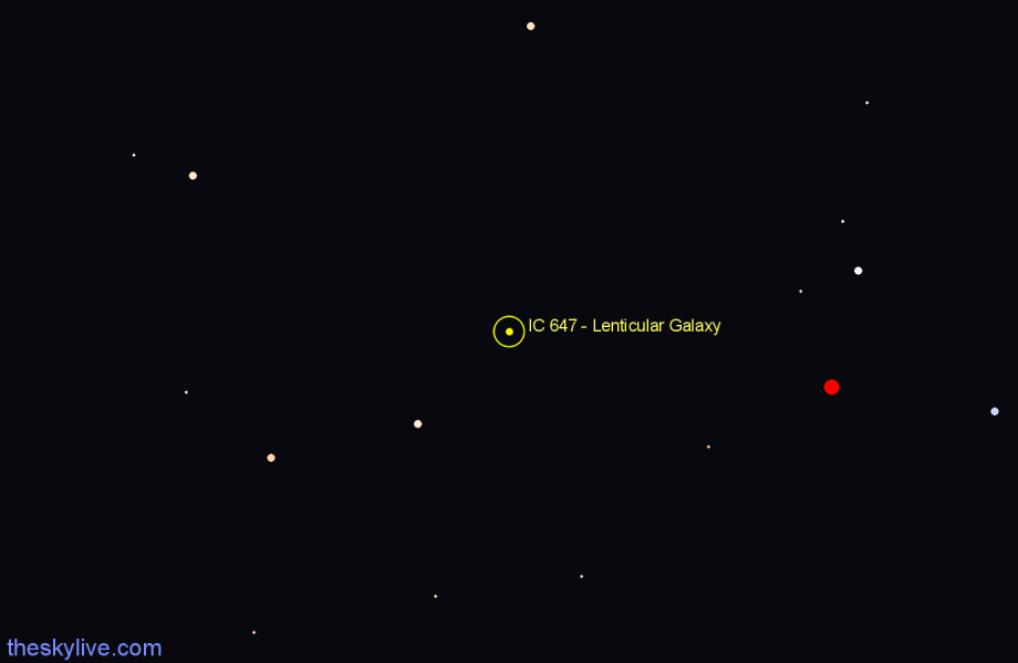 Finder chart IC 647 - Lenticular Galaxy in Crater star