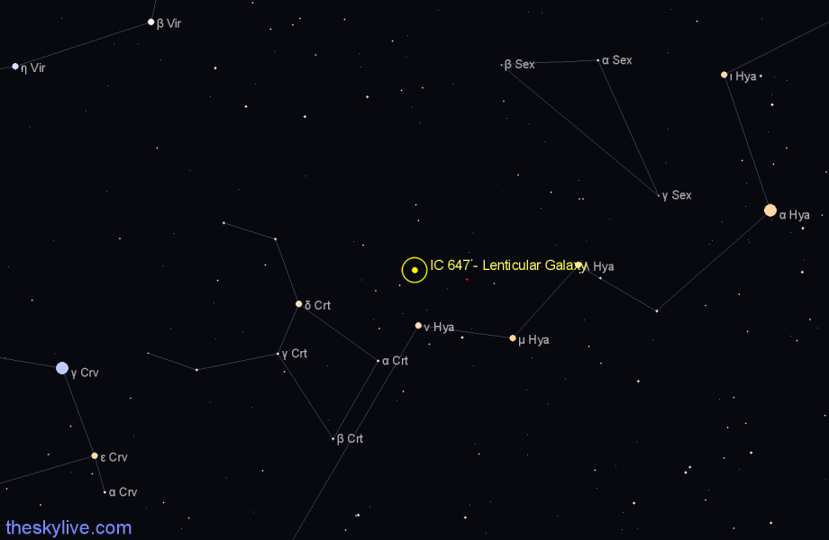 Finder chart IC 647 - Lenticular Galaxy in Crater star