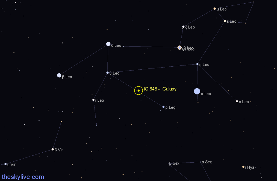 Finder chart IC 648 - Galaxy in Leo star