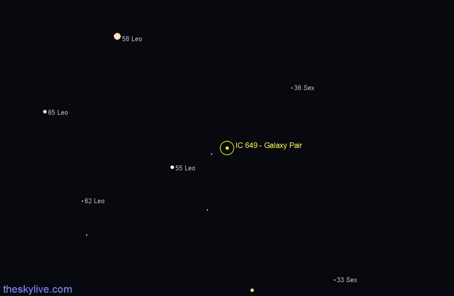 Finder chart IC 649 - Galaxy Pair in Leo star