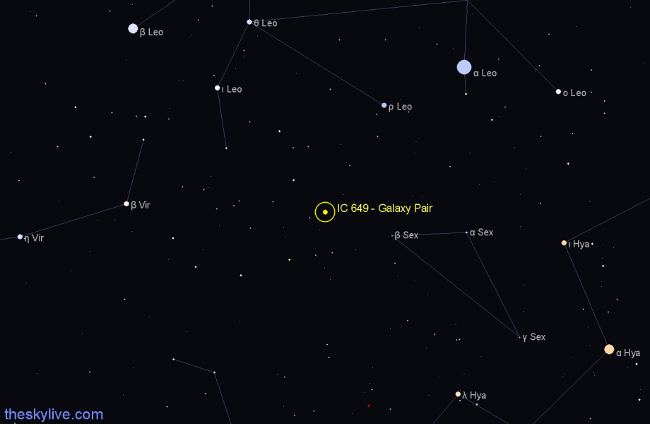 Finder chart IC 649 - Galaxy Pair in Leo star