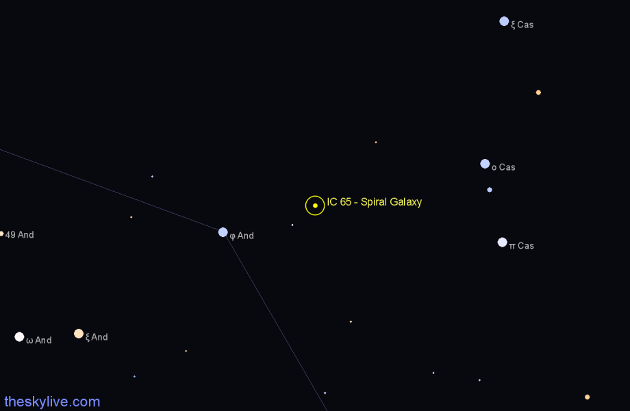Finder chart IC 65 - Spiral Galaxy in Andromeda star