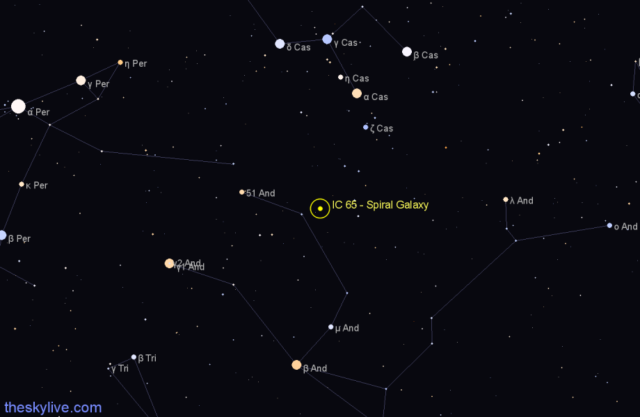 Finder chart IC 65 - Spiral Galaxy in Andromeda star