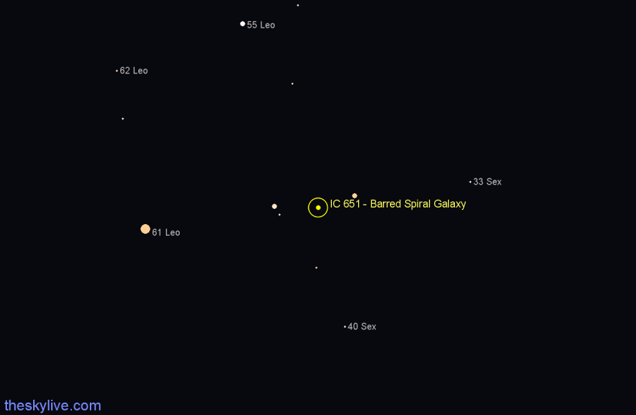 Finder chart IC 651 - Barred Spiral Galaxy in Leo star