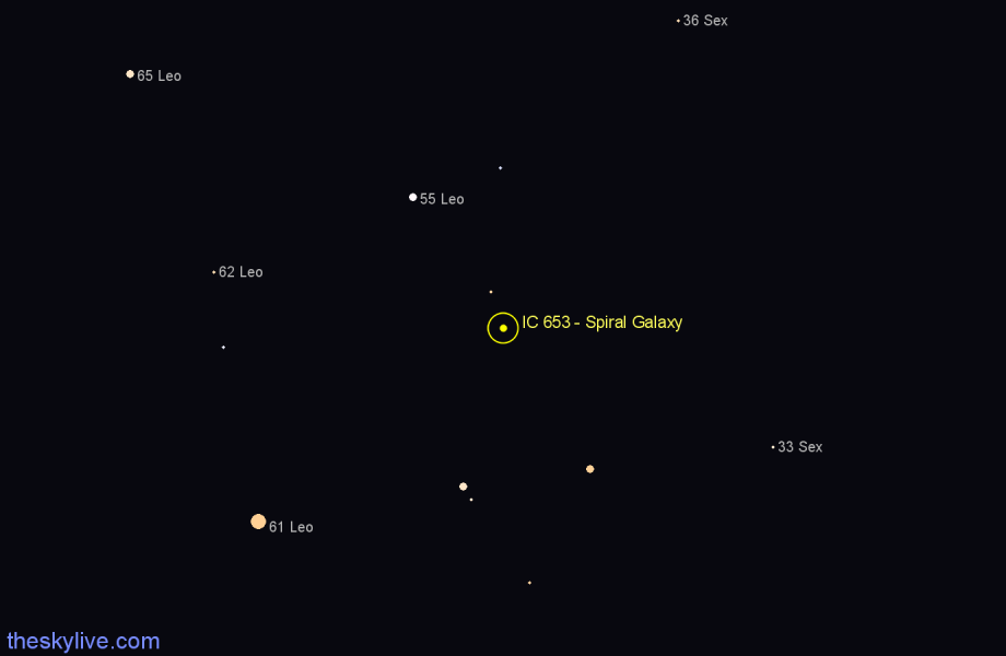 Finder chart IC 653 - Spiral Galaxy in Leo star