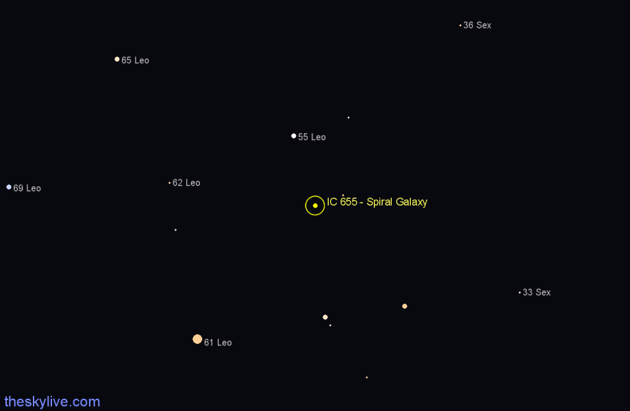 Finder chart IC 655 - Spiral Galaxy in Leo star