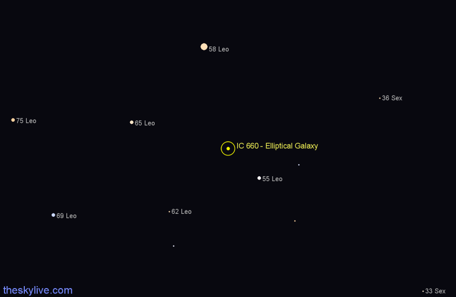 Finder chart IC 660 - Elliptical Galaxy in Leo star