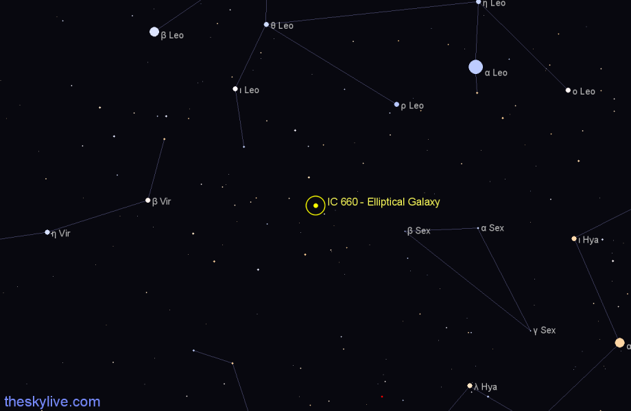 Finder chart IC 660 - Elliptical Galaxy in Leo star