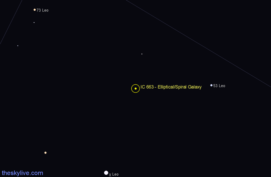 Finder chart IC 663 - Elliptical/Spiral Galaxy in Leo star