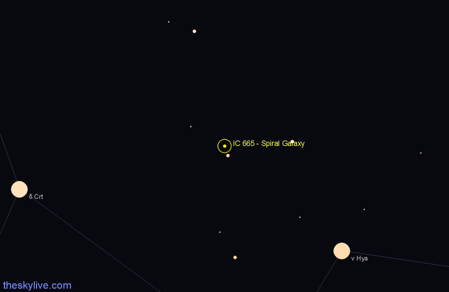 Finder chart IC 665 - Spiral Galaxy in Crater star