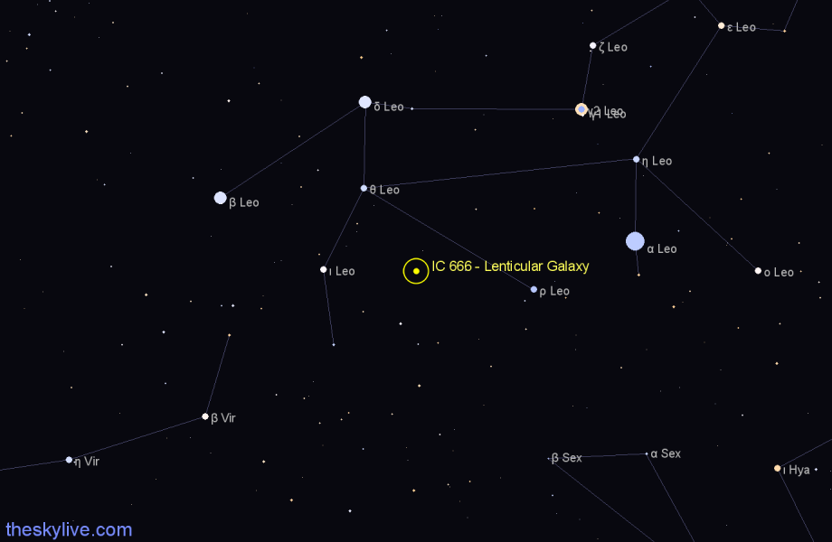 Finder chart IC 666 - Lenticular Galaxy in Leo star