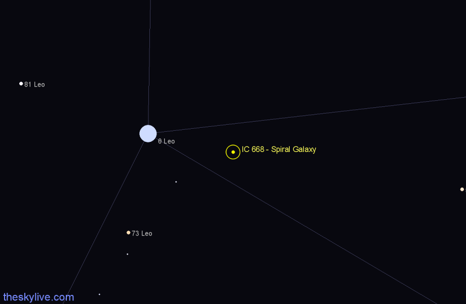 Finder chart IC 668 - Spiral Galaxy in Leo star