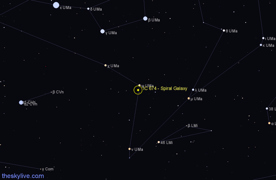 Finder chart IC 674 - Spiral Galaxy in Ursa Major star