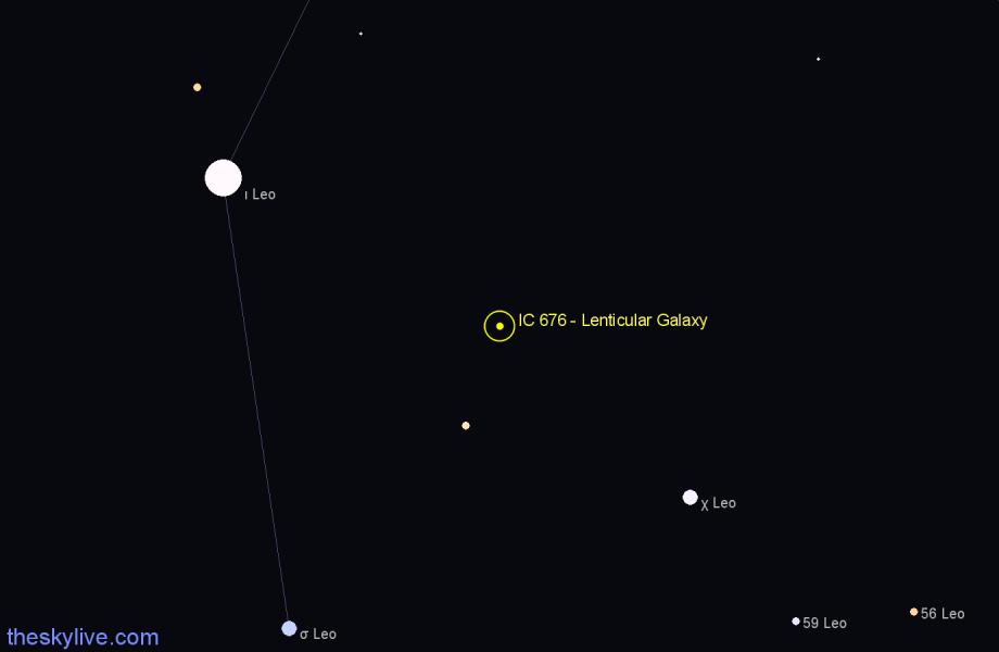 Finder chart IC 676 - Lenticular Galaxy in Leo star