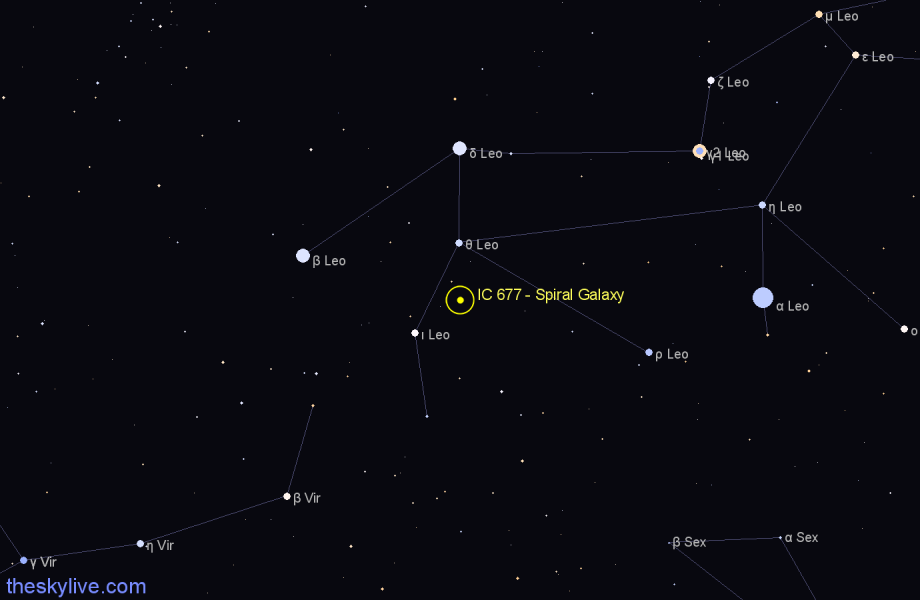 Finder chart IC 677 - Spiral Galaxy in Leo star