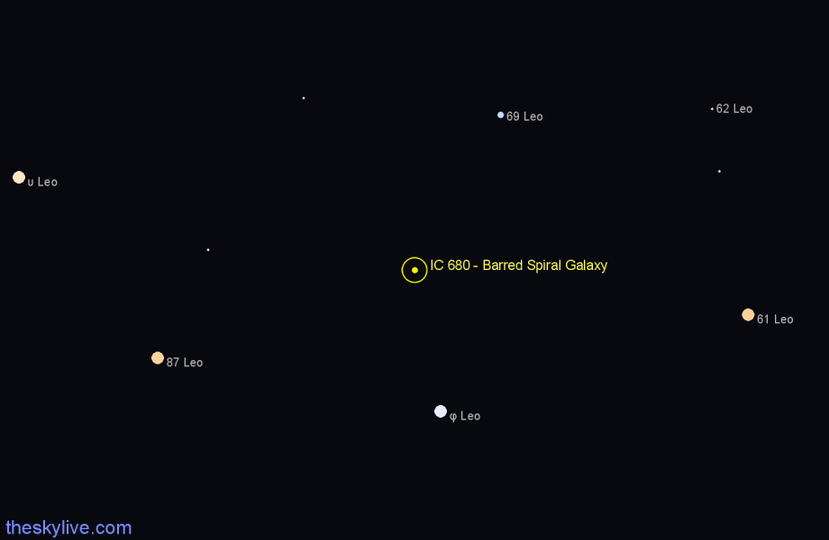 Finder chart IC 680 - Barred Spiral Galaxy in Leo star