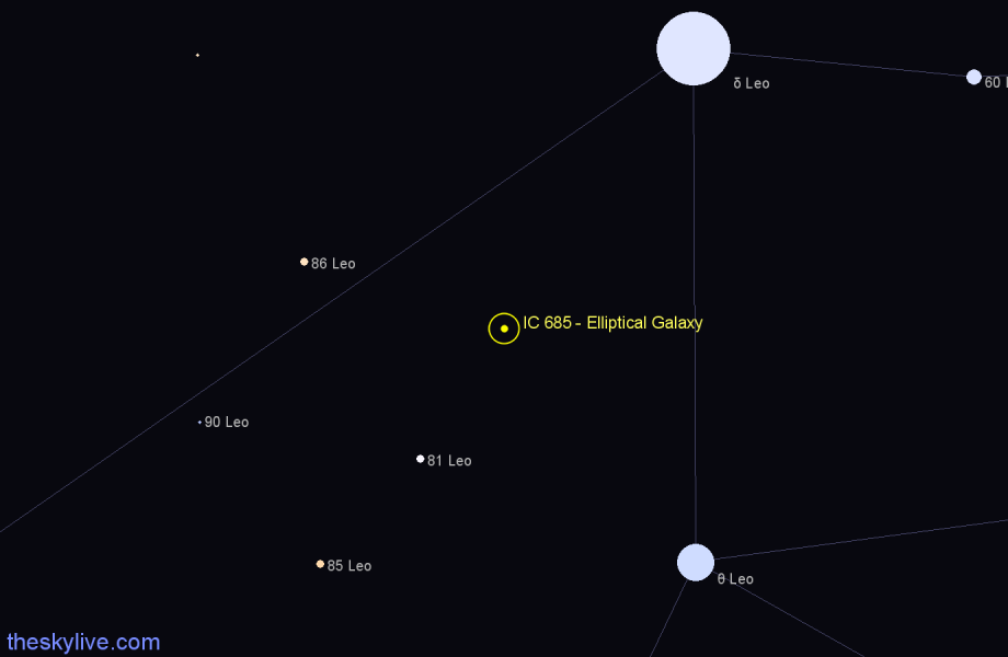 Finder chart IC 685 - Elliptical Galaxy in Leo star