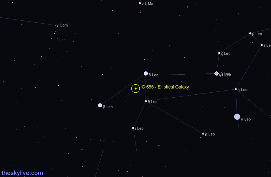 Finder chart IC 685 - Elliptical Galaxy in Leo star