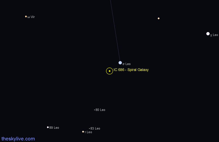 Finder chart IC 686 - Spiral Galaxy in Leo star