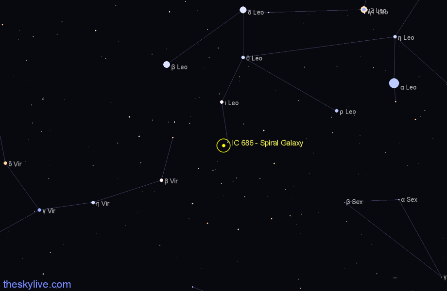 Finder chart IC 686 - Spiral Galaxy in Leo star