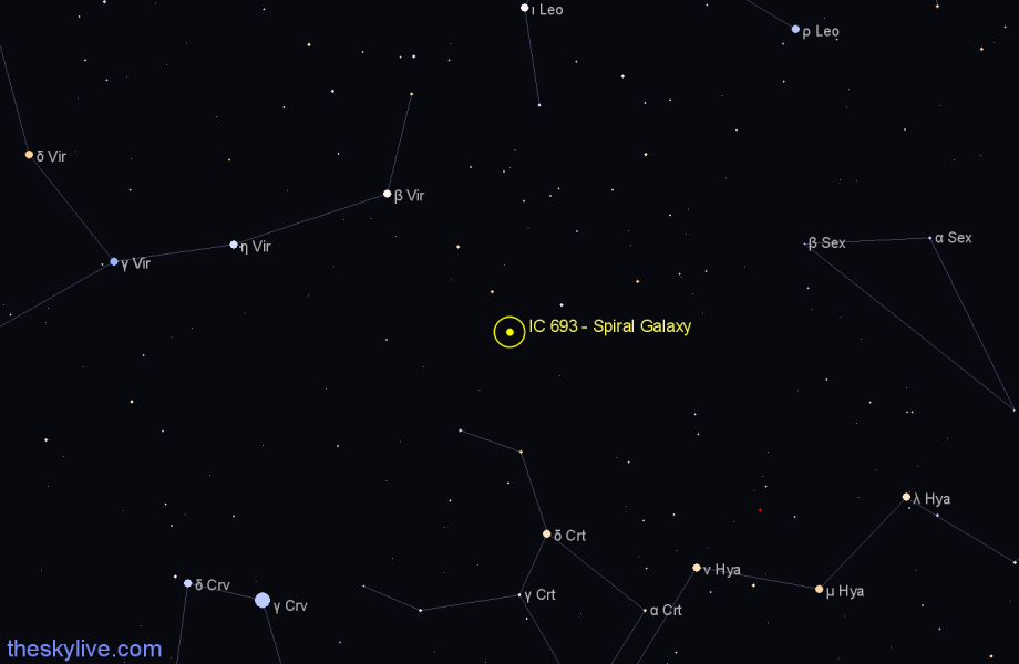 Finder chart IC 693 - Spiral Galaxy in Leo star
